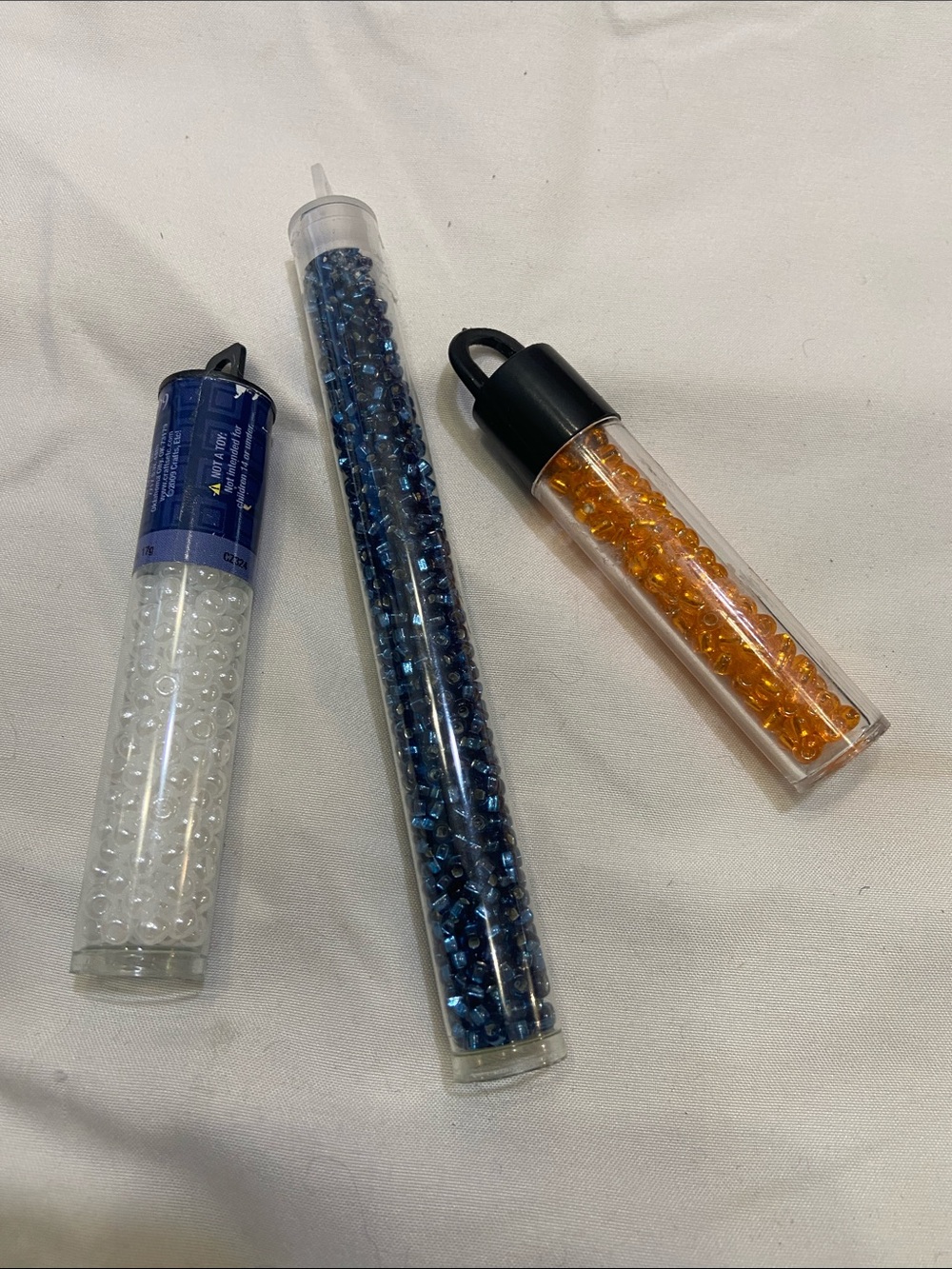 Iridescent White, Blue, and Amber Glass Seed Beads - Three Colors - Picture 3 of 3